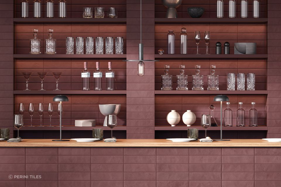 Cinder tiles in Maroon.