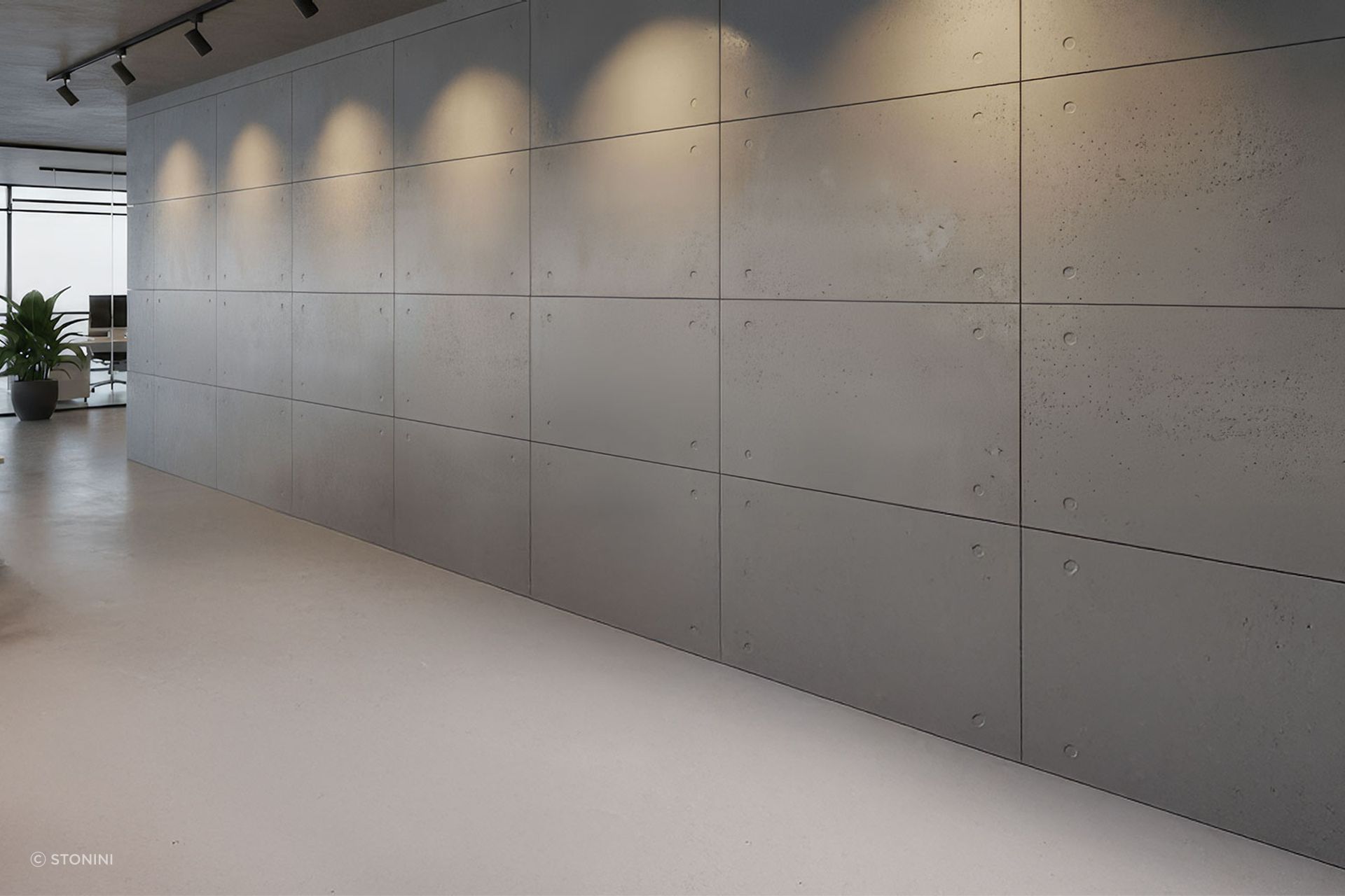 An artist’s visualisation of a precast concrete panel installation within a modern corporate environment