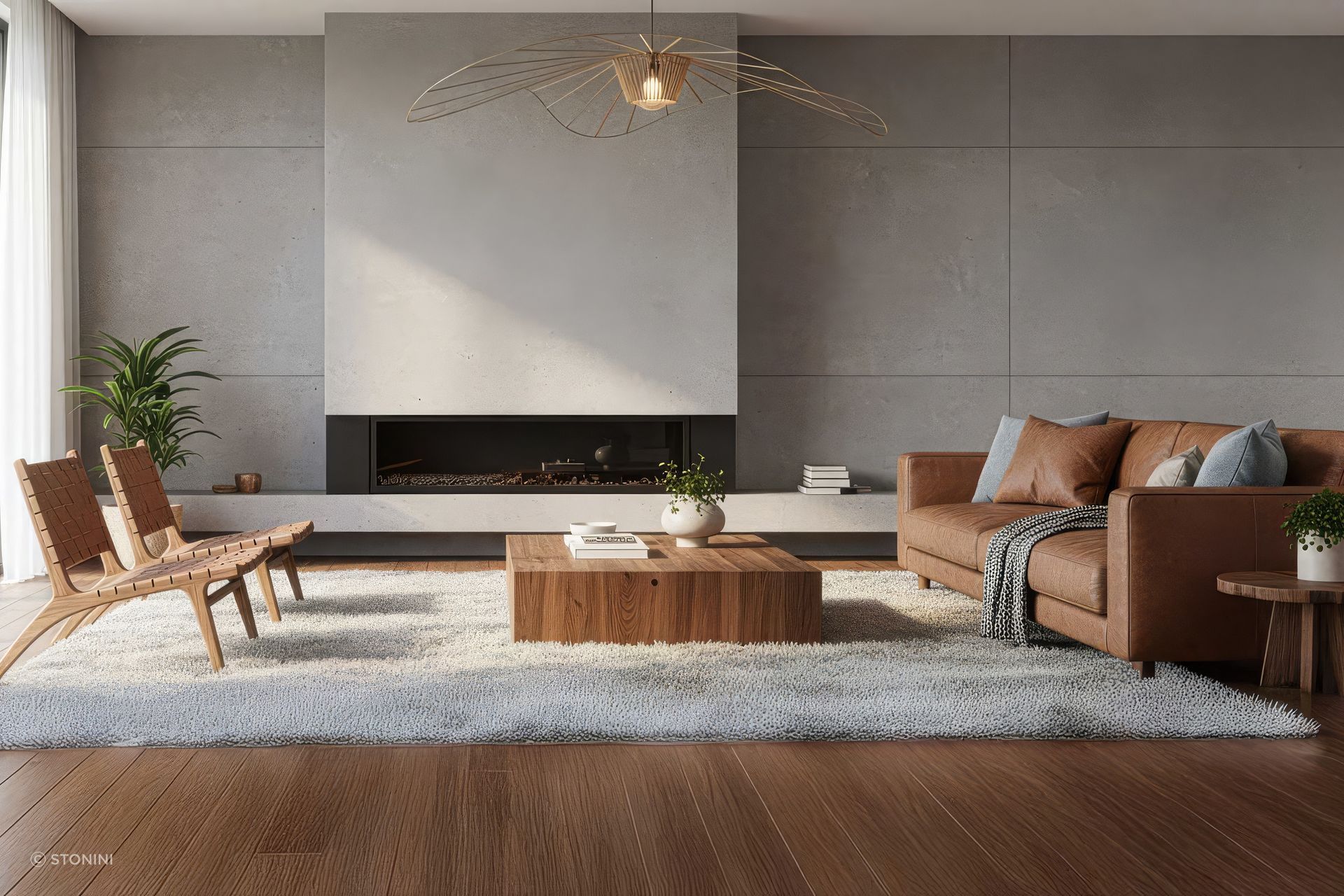 Conceptual application of residential concrete wall panels in a living room