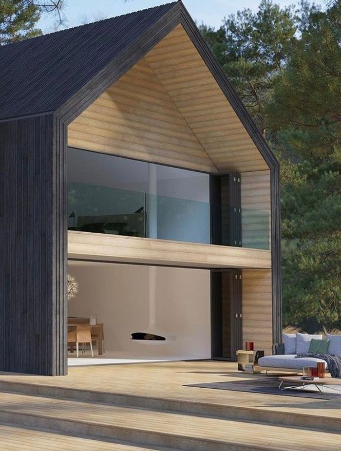 Envello board &amp; batten cladding in burnt cedar by Millboard Decking