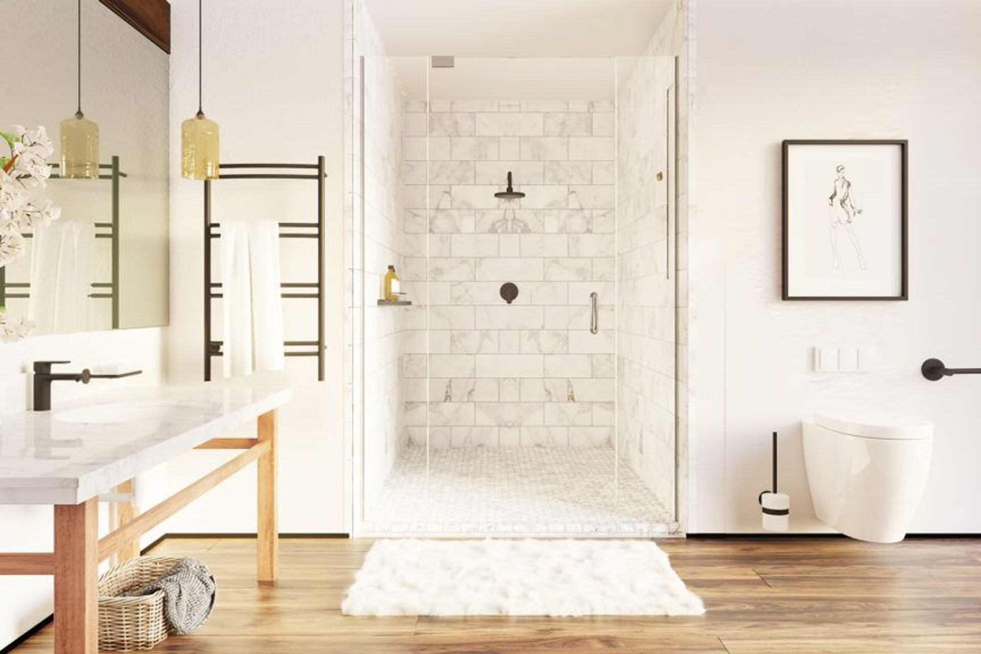 NATURAL 8 Bar 500mm curved heated towel rail with PTSelect Switch in Matt Black