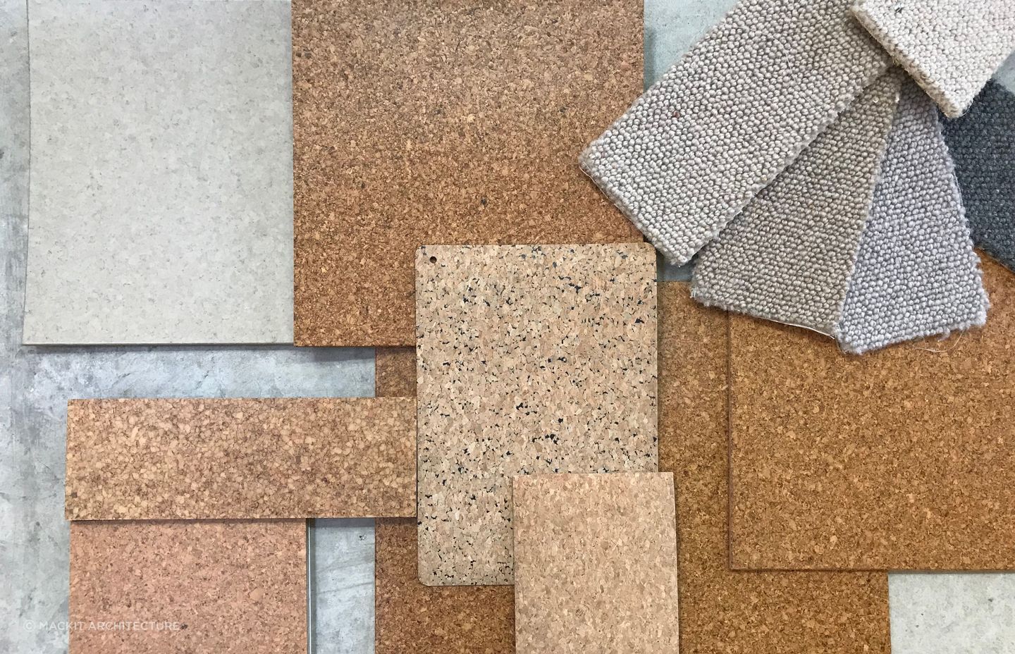 Cork is experiencing a revival, not only as a floor covering, but as a wall covering too. Hayley selected a cork wall covering by Dekwall in her materials board.