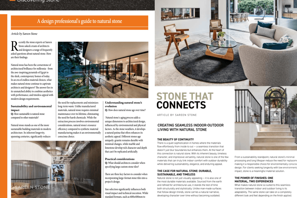 Thought leadership with Supplier Magazine throughout 2025. Contributing articles on natural stone's sustainability, indoor-outdoor living, and global trends from Marmomac. Educating the architecture and design community on the enduring value of natural stone in contemporary projects.