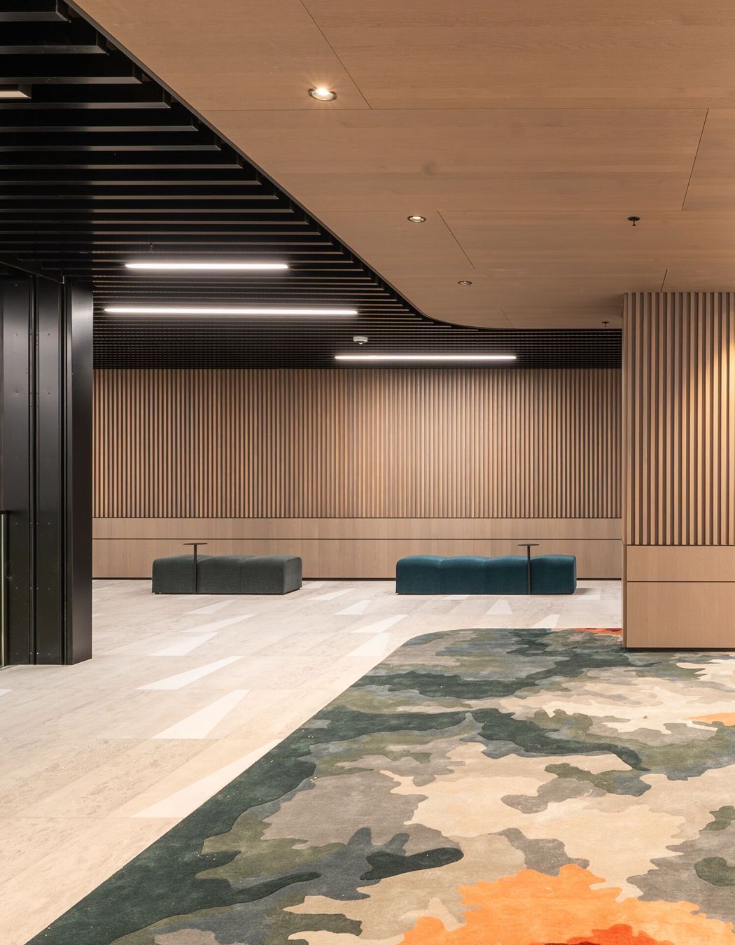 Gloss black powder coating contrasts and compliments the woodgrain finishes.