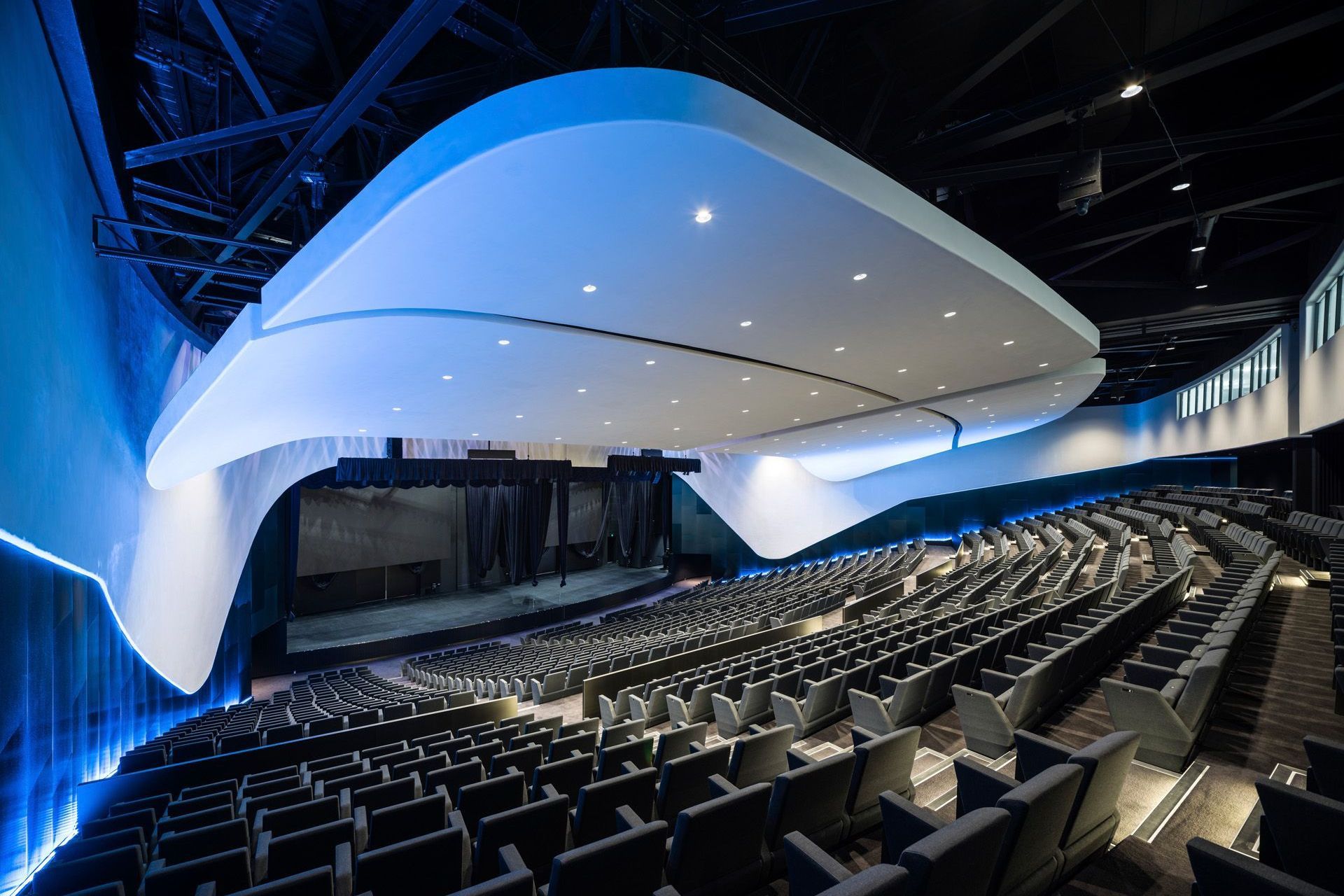 The acoustic panels were specifically designed to support the space when it is divided into two venues.