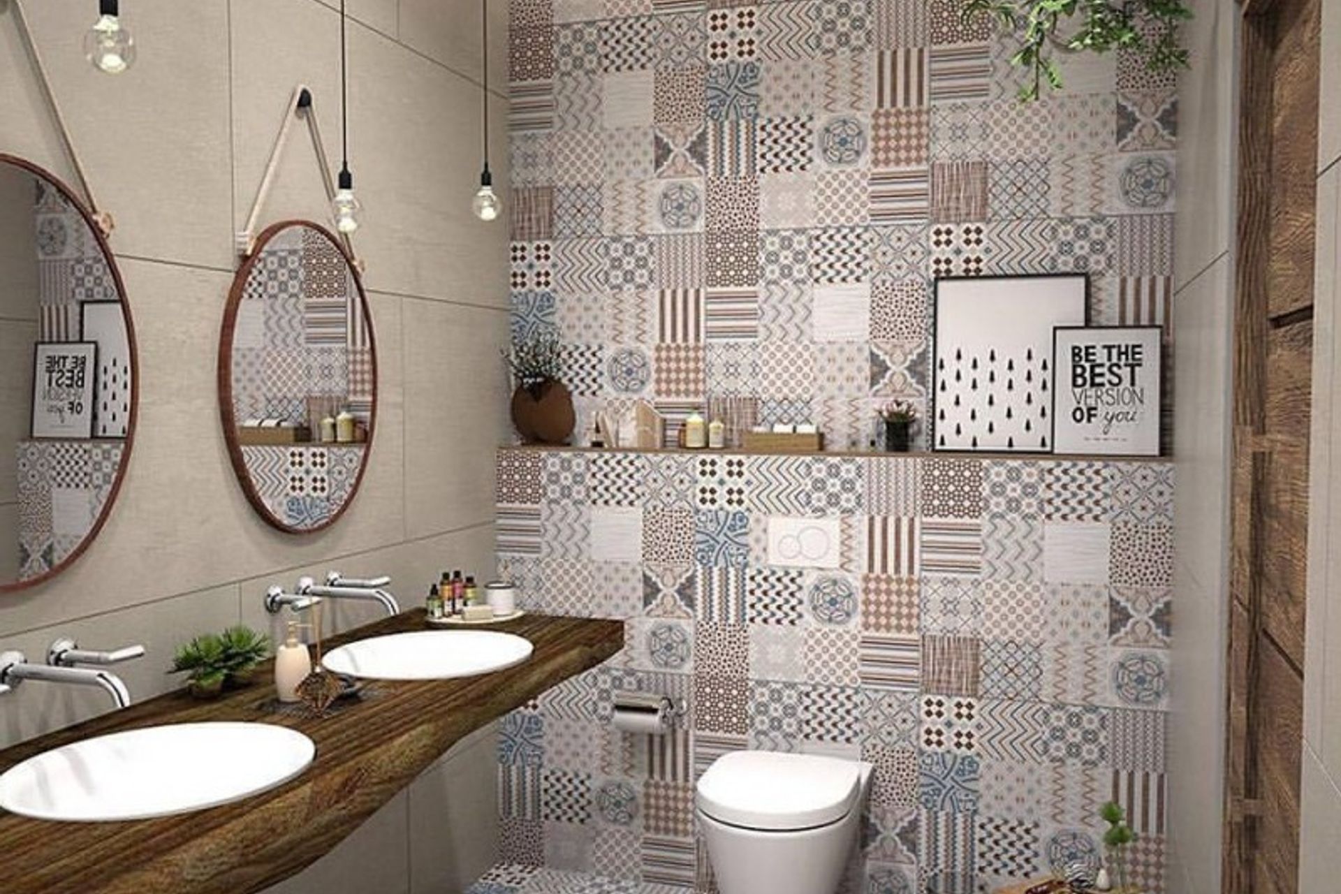 Playful wallpaper in bathroom | (Photo credit: Tile Depot)