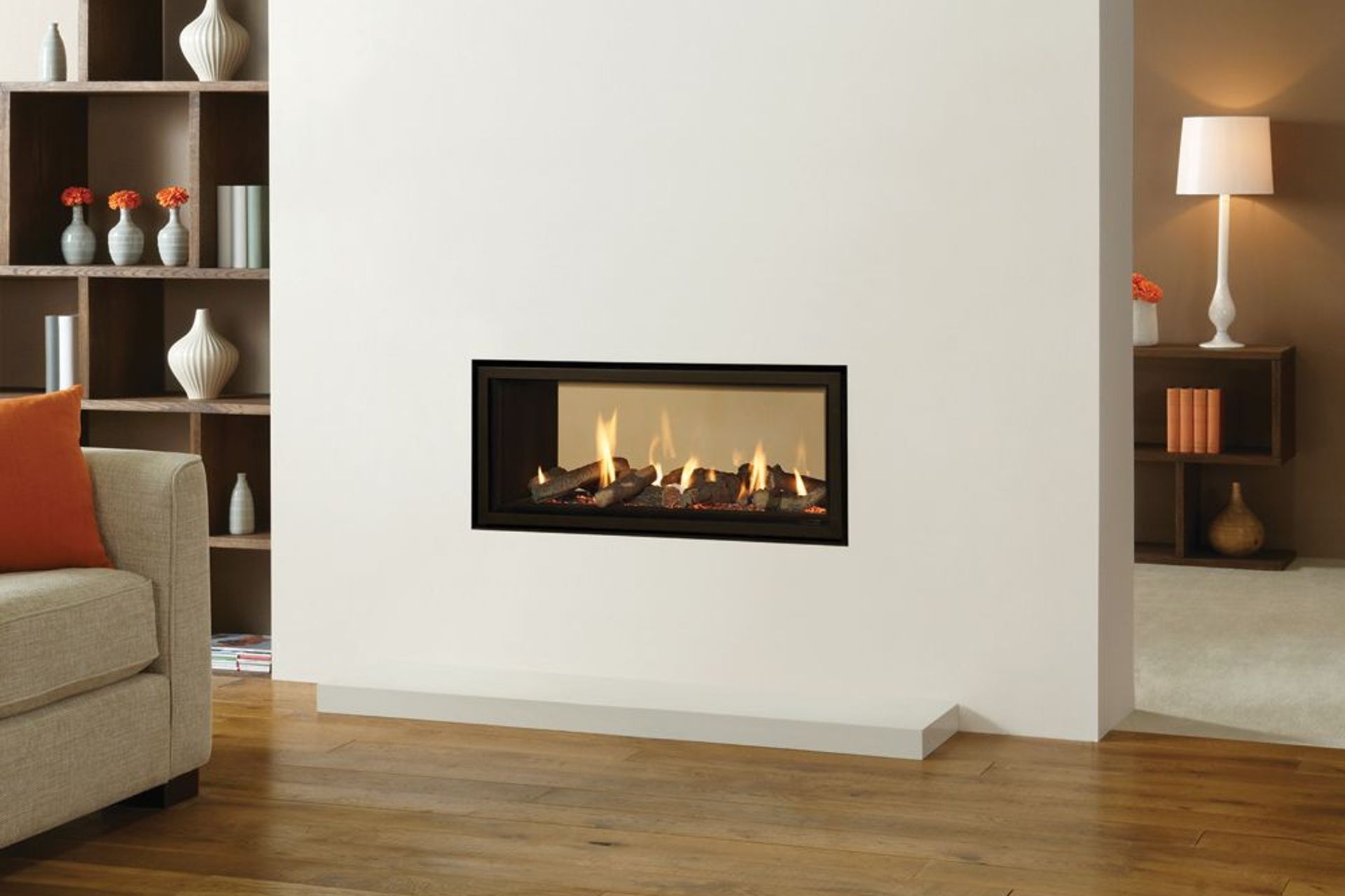 Double sided fires can provide a unique visual appeal and heat in two spaces at once.