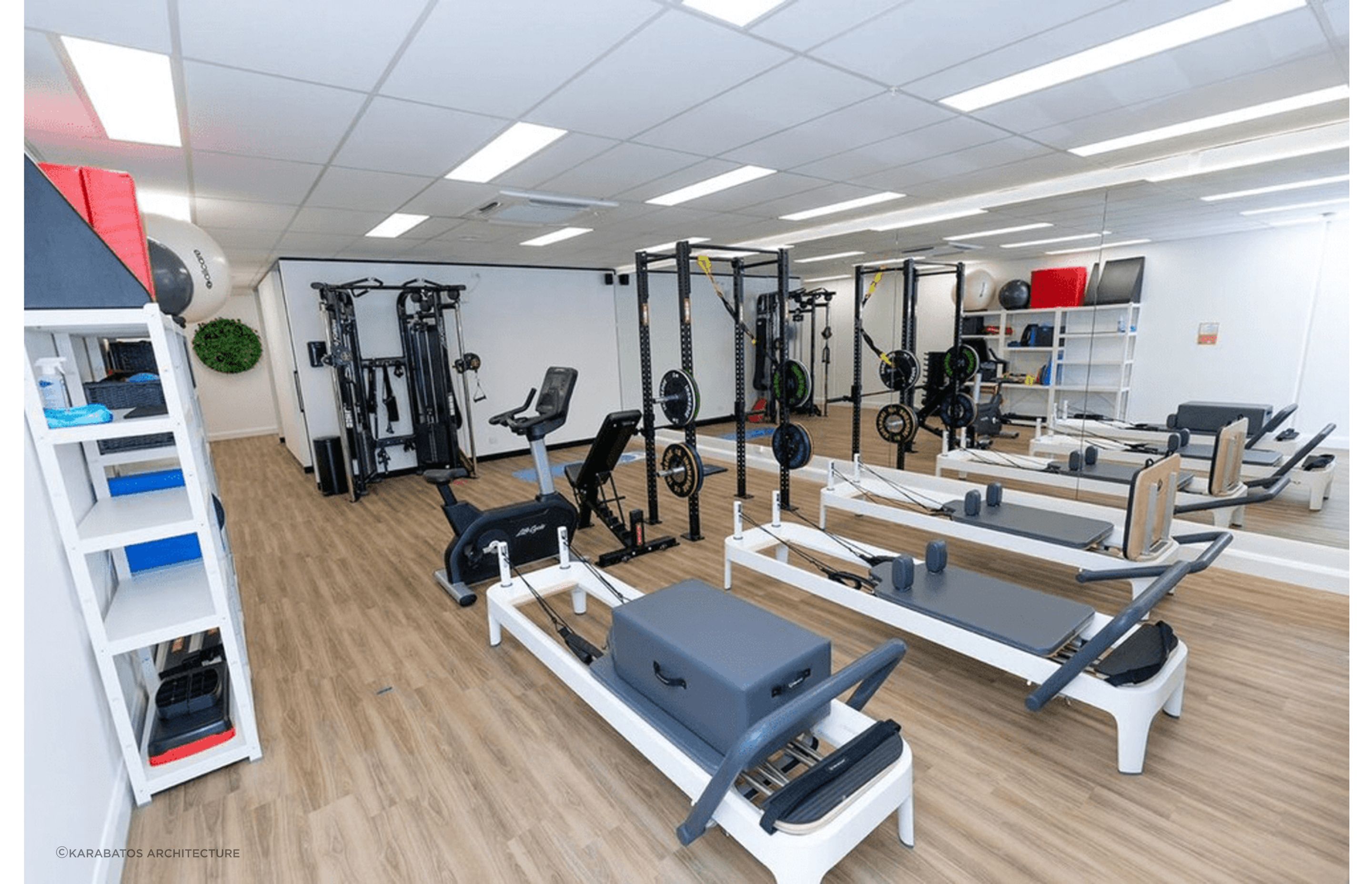 Hybrid flooring, particularly SPC flooring is a popular choice for gyms and fitness centres.