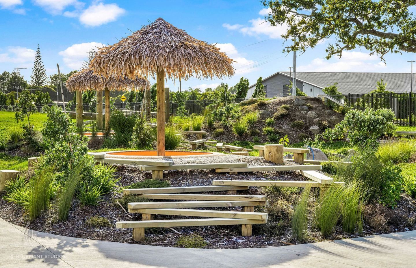 The different levels, textures, and plant life used in pāpaka playground encourage a connection with nature.
