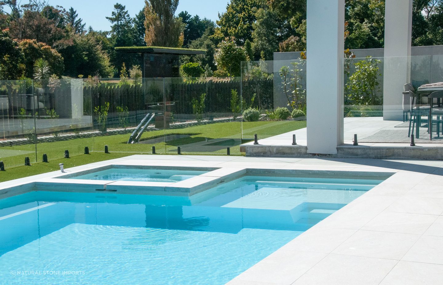 White Quartzite Dropface Coping & Paving