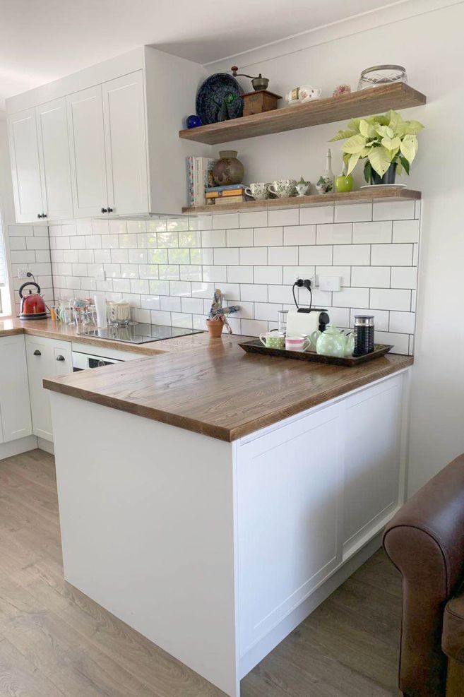 Floating Shelves built from real wood to store cups as well as a decorative feature