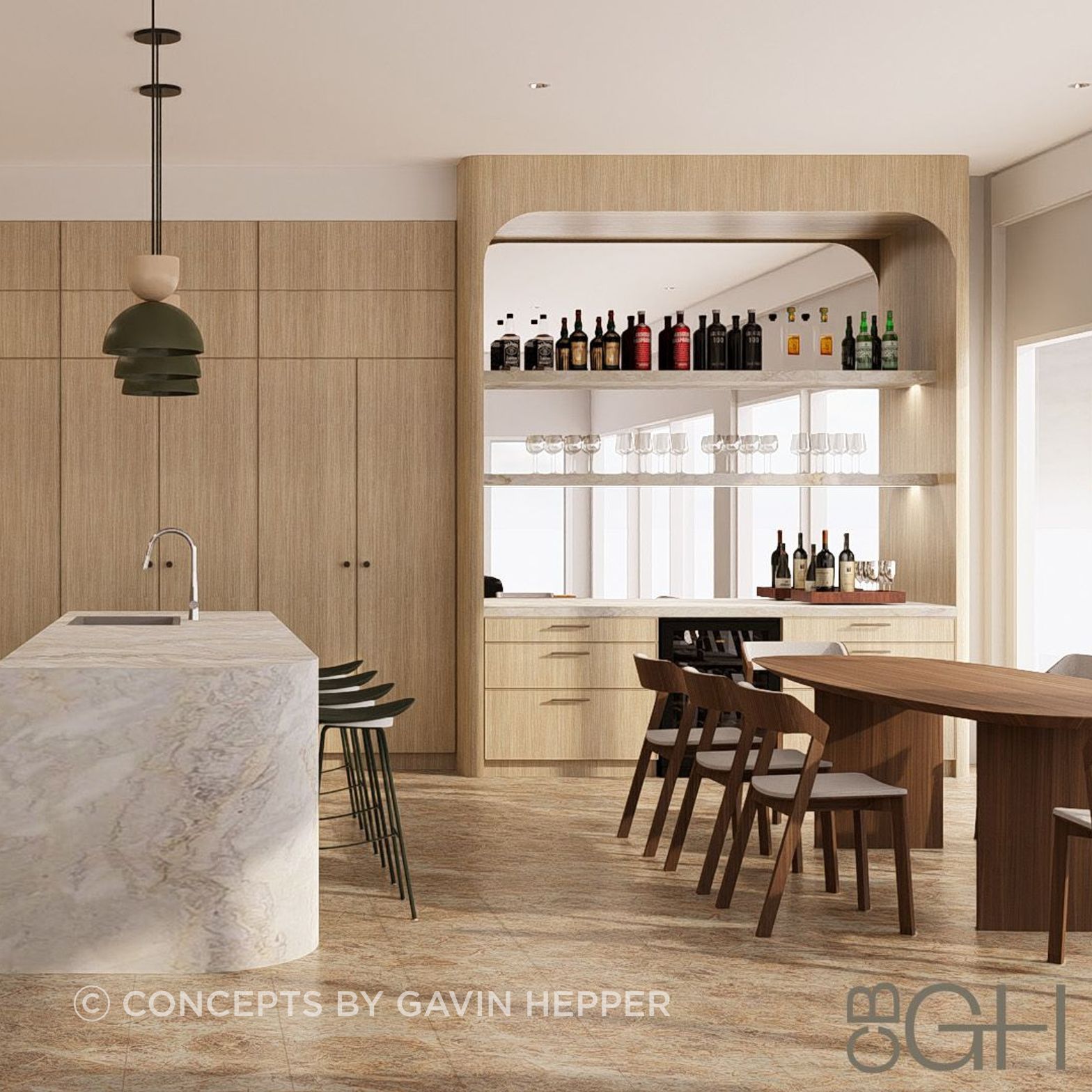 Anchorage. 3D visualisation of the new kitchen & island