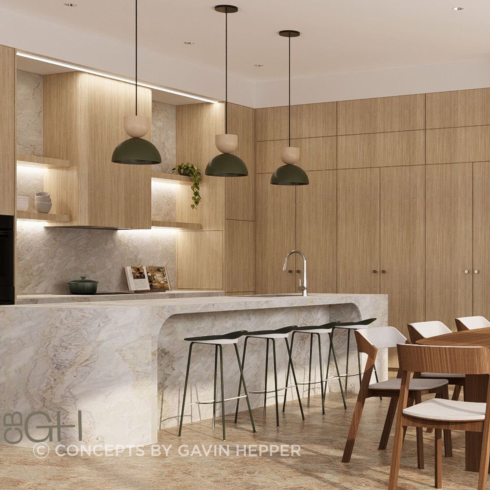 Anchorage. 3D visualisation of the new kitchen island & bar area joinery