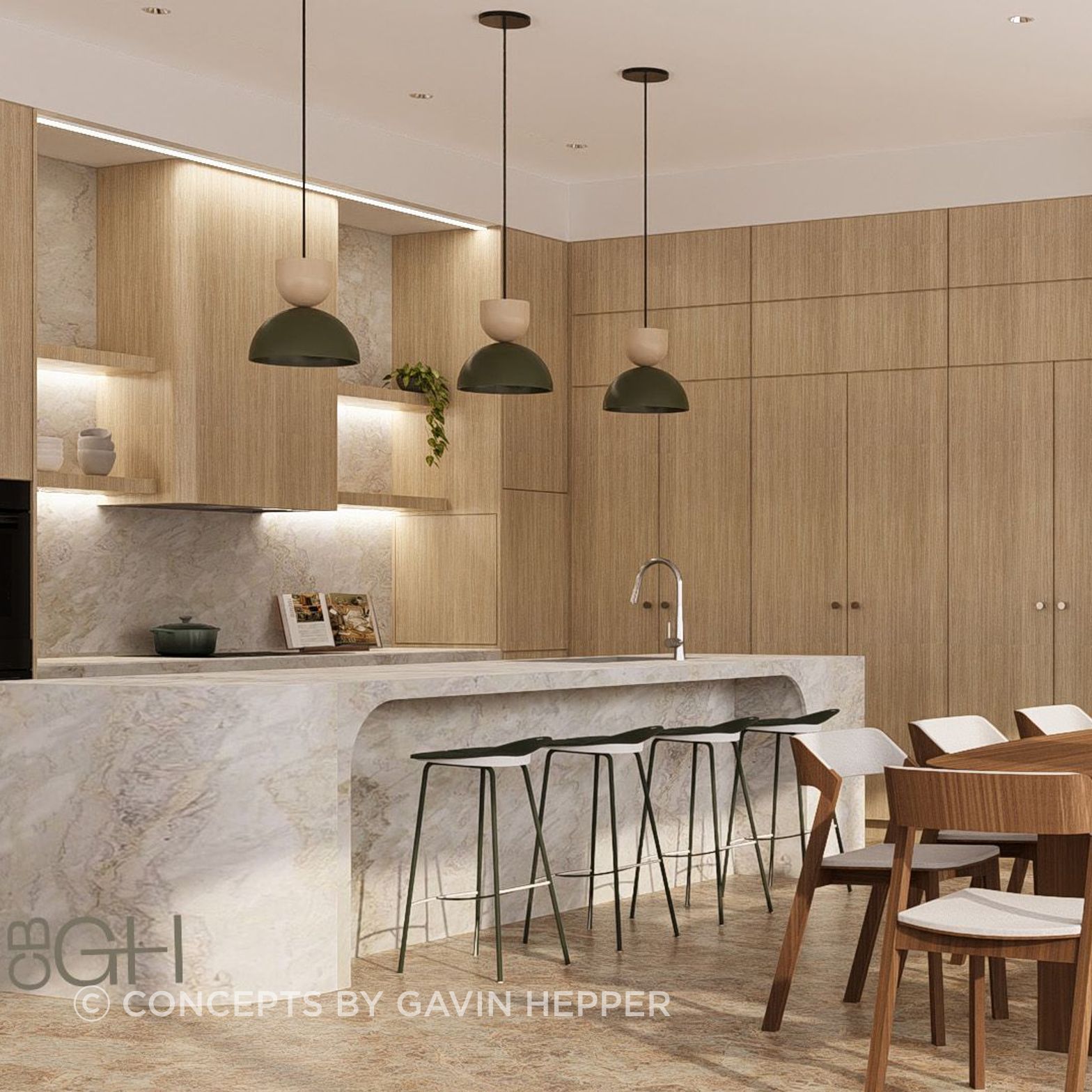 Anchorage.   3D visualisation of the new kitchen island & bar area joinery