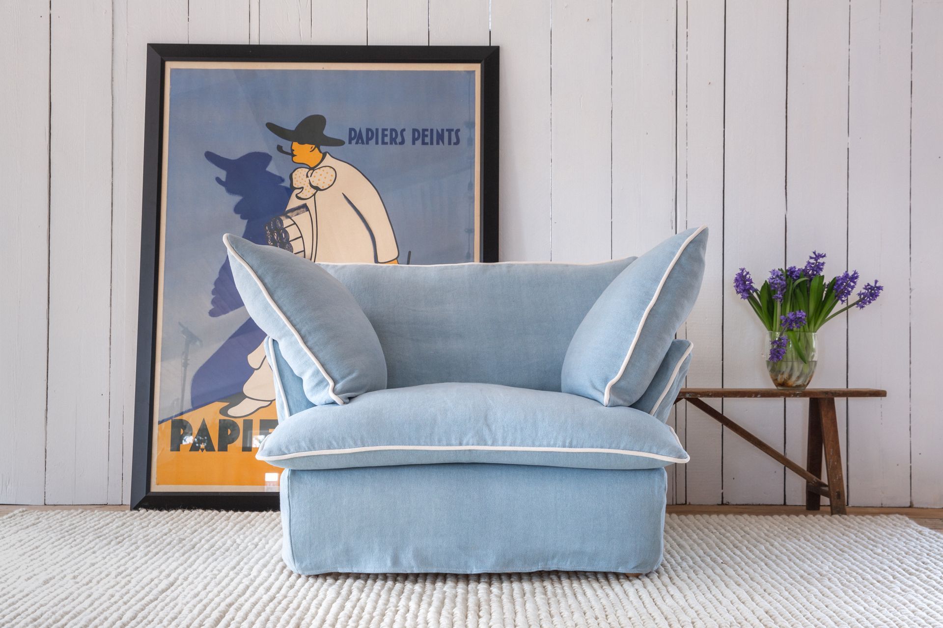 The cushions on this Maker&amp;Son 'Marnie' armchair, contain two ‘duvets’ filled with a mixture of ethically sourced feathers and down, and between these ‘duvets’ sits a natural latex core, which helps keep the cushions' shape.