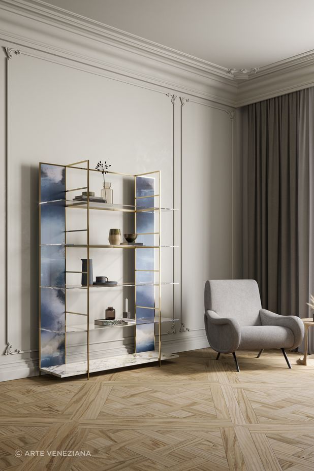 Marciana bookcase with Laguna di Grado finishing