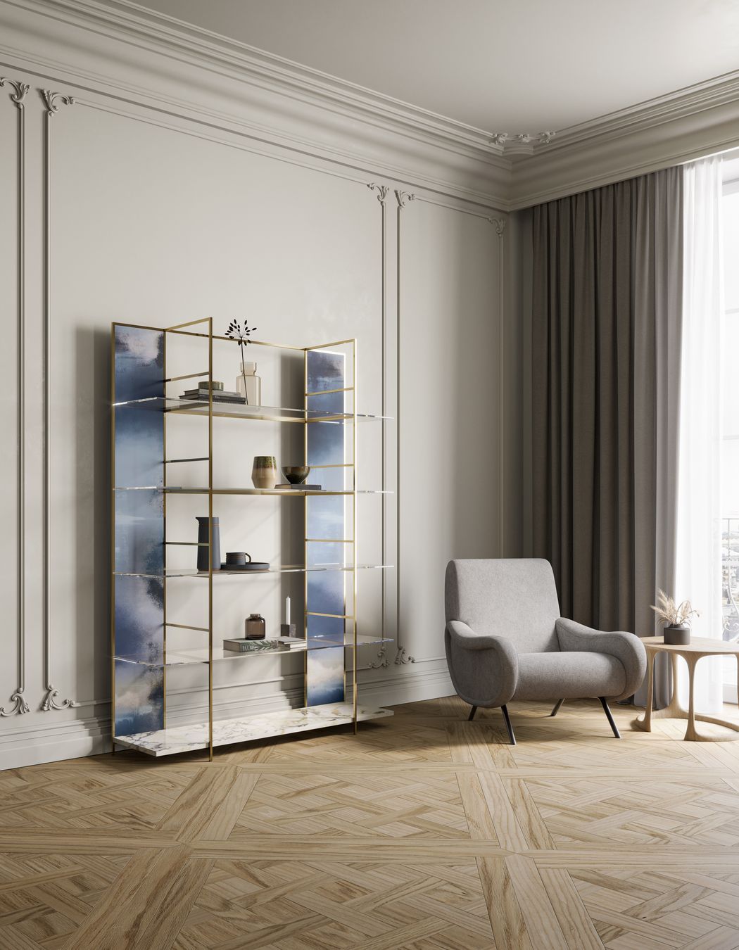 Marciana bookcase with Laguna di Grado finishing