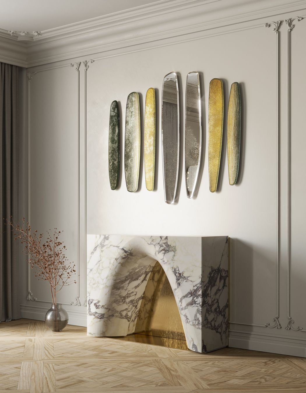 Scorci Verticali mirrors with Etna finishing