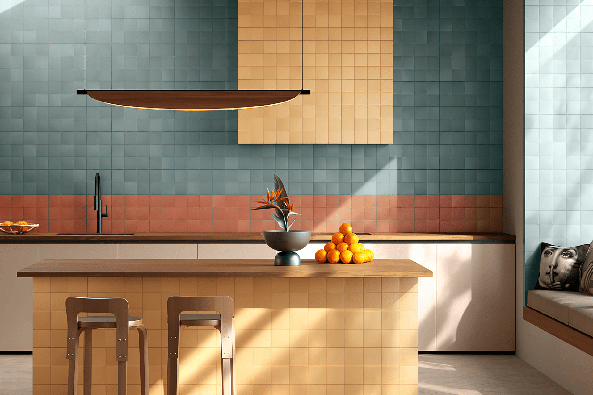 Available in a selection of classic square tiles and subway tile options, the Axel collection offers a smooth matte tile finish in a range of bold colours. A contemporary tiling solution, Axel can be used as both a floor or wall tile throughout the home’s interior spaces.