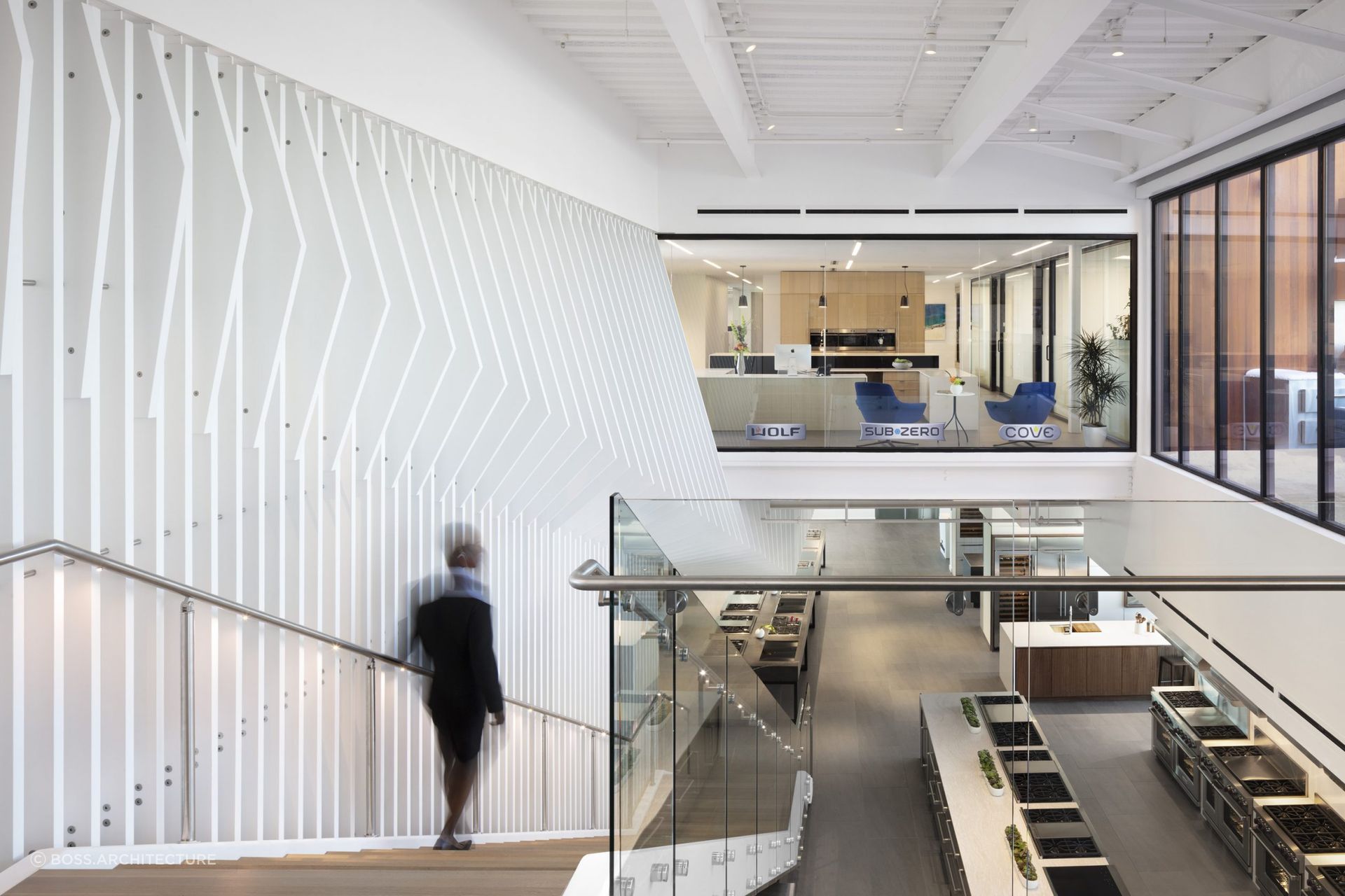 In collaboration with Arch11, Vonmod created the fin-like structure that borders the staircase of Roth Living’s Broadway showroom, which adds an architectural and sculptural detail to the space. Photo by James Florio and featured in our Spring 2019 issue.