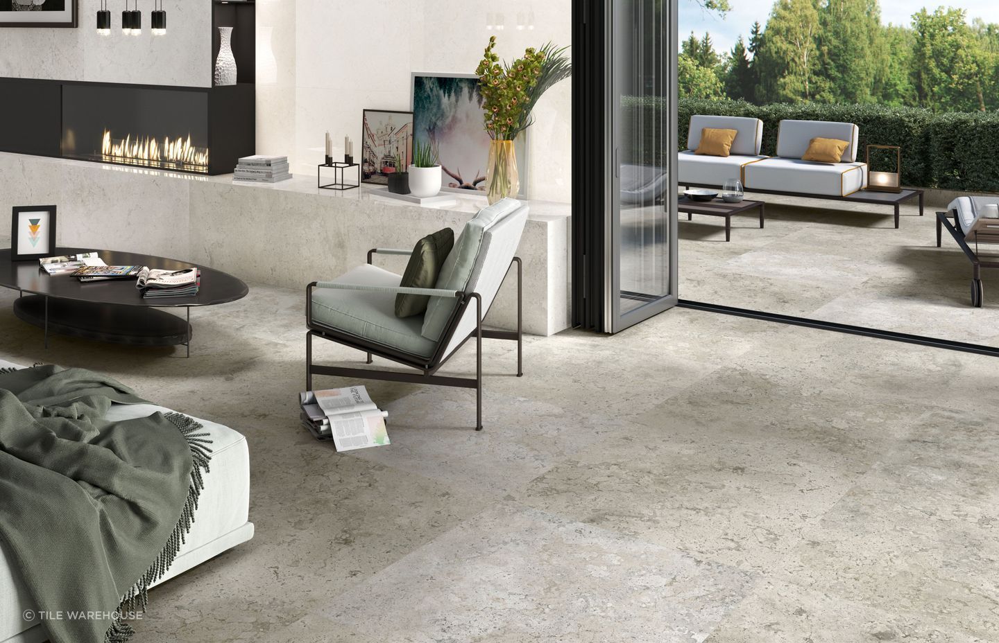 BALTIMORE - a Jura stone look in 1000x1000mm in White, Grey, and Caramel + White in size 300x900mm. For indoors and exterior spaces: PEI 4