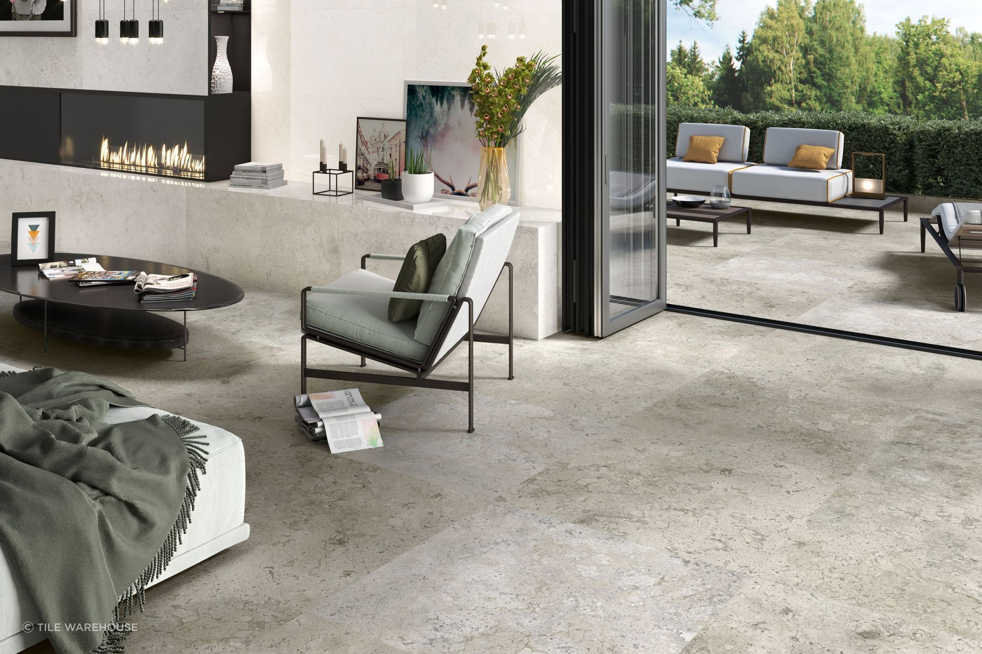 BALTIMORE - a Jura stone look in 1000x1000mm in White, Grey, and Caramel + White in size 300x900mm. For indoors and exterior spaces: PEI 4