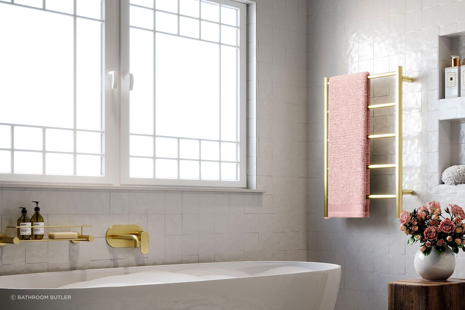 Natural 5 Bar 500mm Champagne Gold Heated Towel Rail