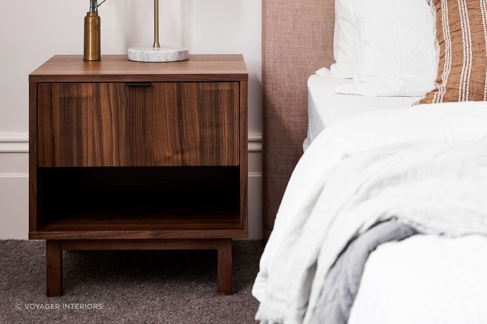 A compact bedside table not only saves on space, but also provides adequate storage and a single or multiple drawers. Featured product: Dream Bedside Unit.