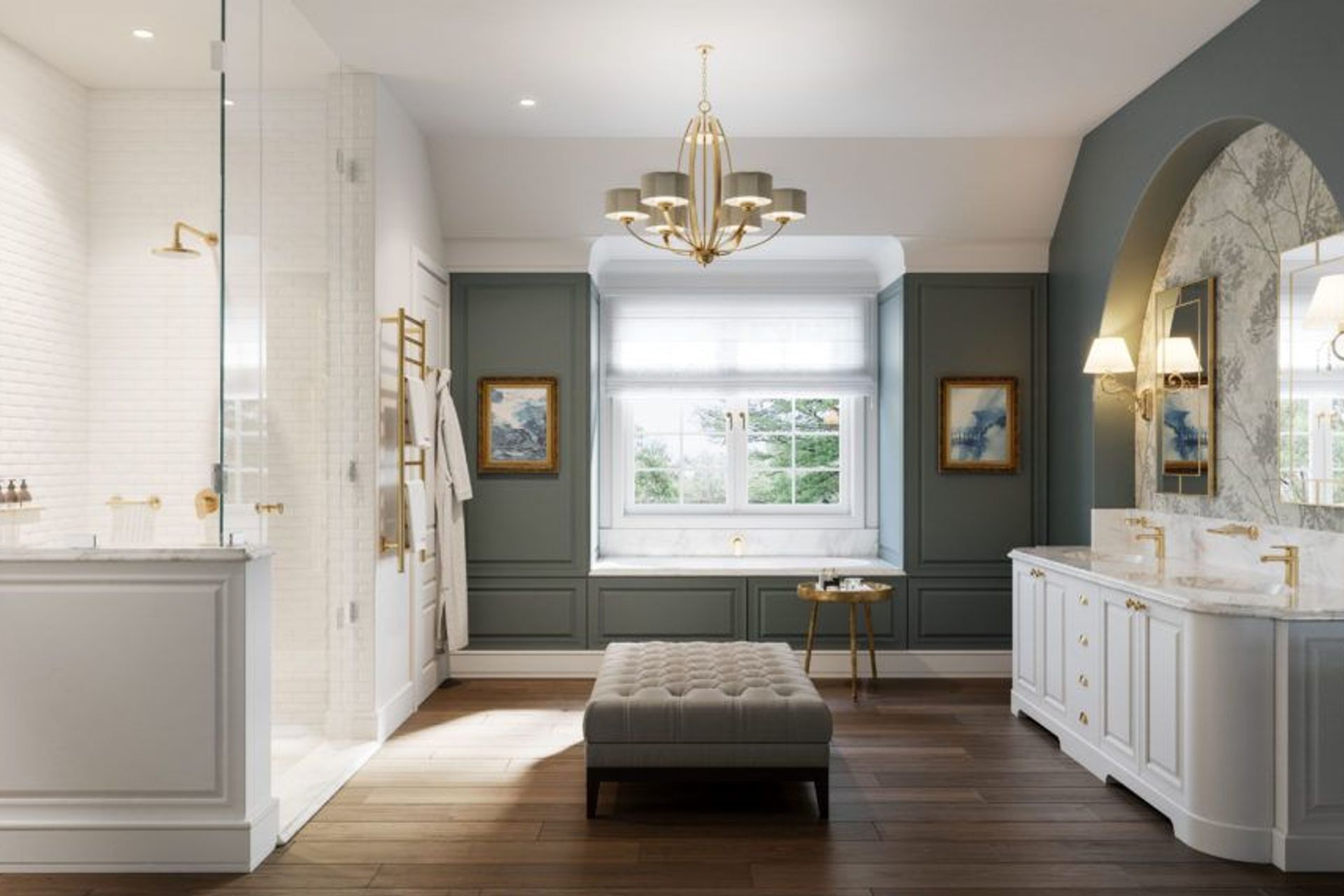 NATURAL 12 Bar 500mm heated towel rail with PTSelect Switch in Brushed Gold