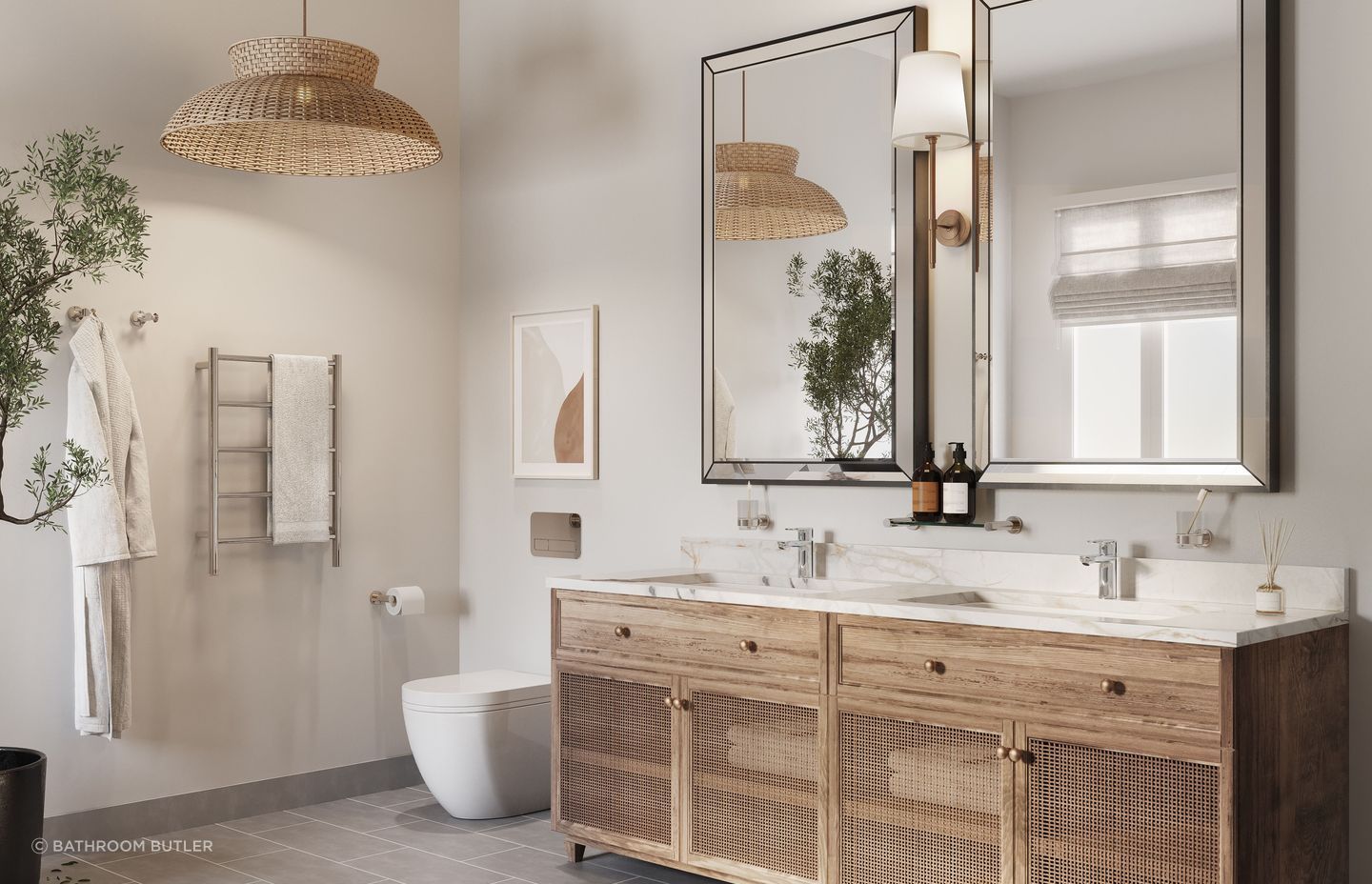 Bathroom Butler Polished 4600 Bathroom Accessories &amp; NATURAL 5 bar Heated Towel Rail