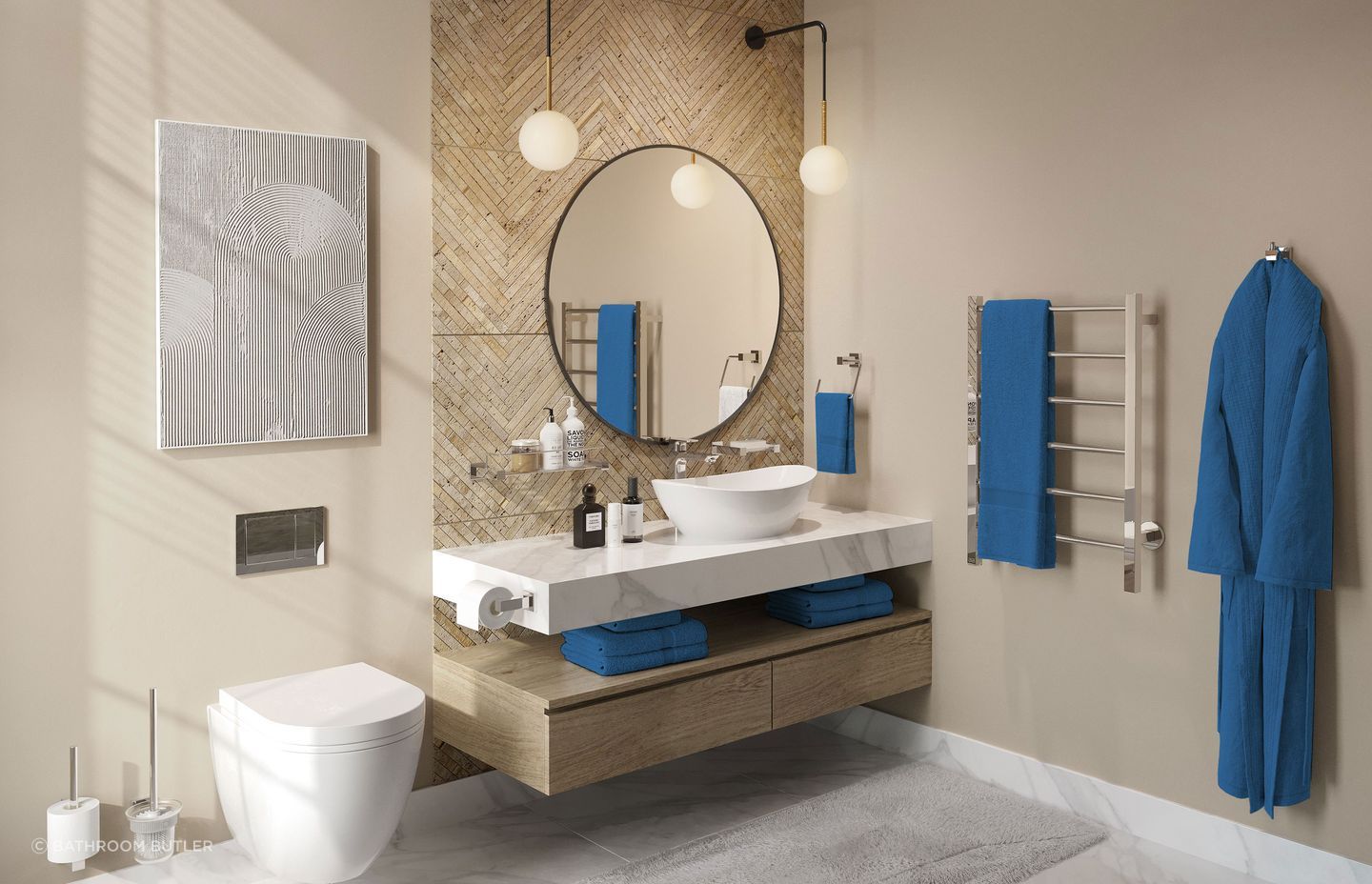 Bathroom Butler Polished 8500 Bathroom Accessories &amp; CONTOUR 6 bar Heated Towel Rail