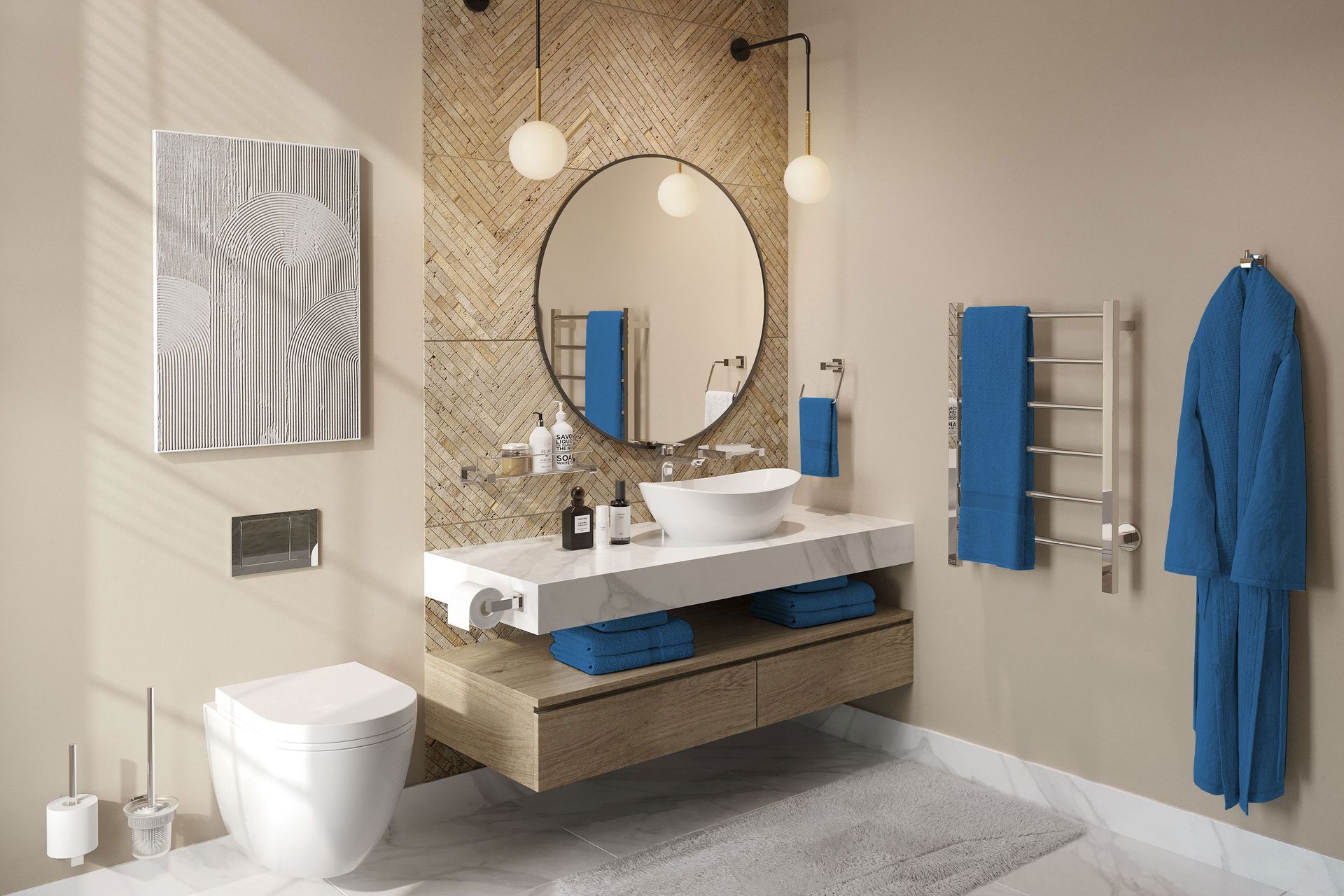 Bathroom Butler Polished 8500 Bathroom Accessories &amp; CONTOUR 6 bar Heated Towel Rail