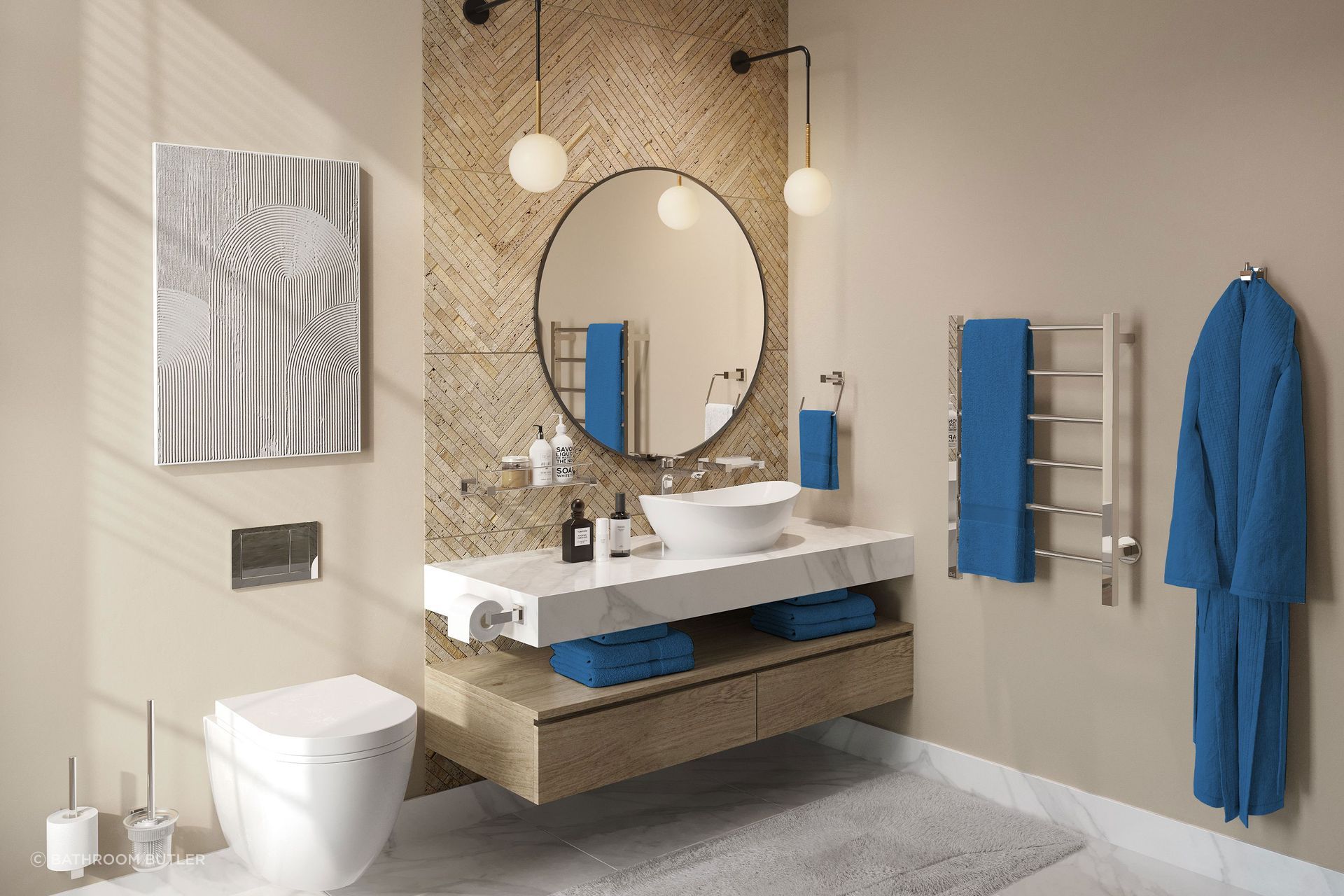 Bathroom Butler Polished 8500 Bathroom Accessories &amp; CONTOUR 6 bar Heated Towel Rail