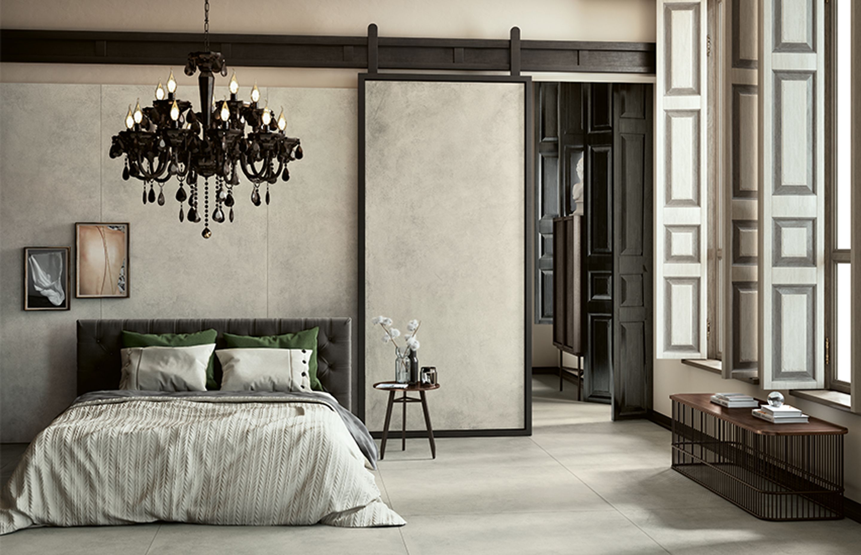 Add a whole new dimension to your bedroom interior with a selection of large-format porcelain stoneware floor and wall tiles.