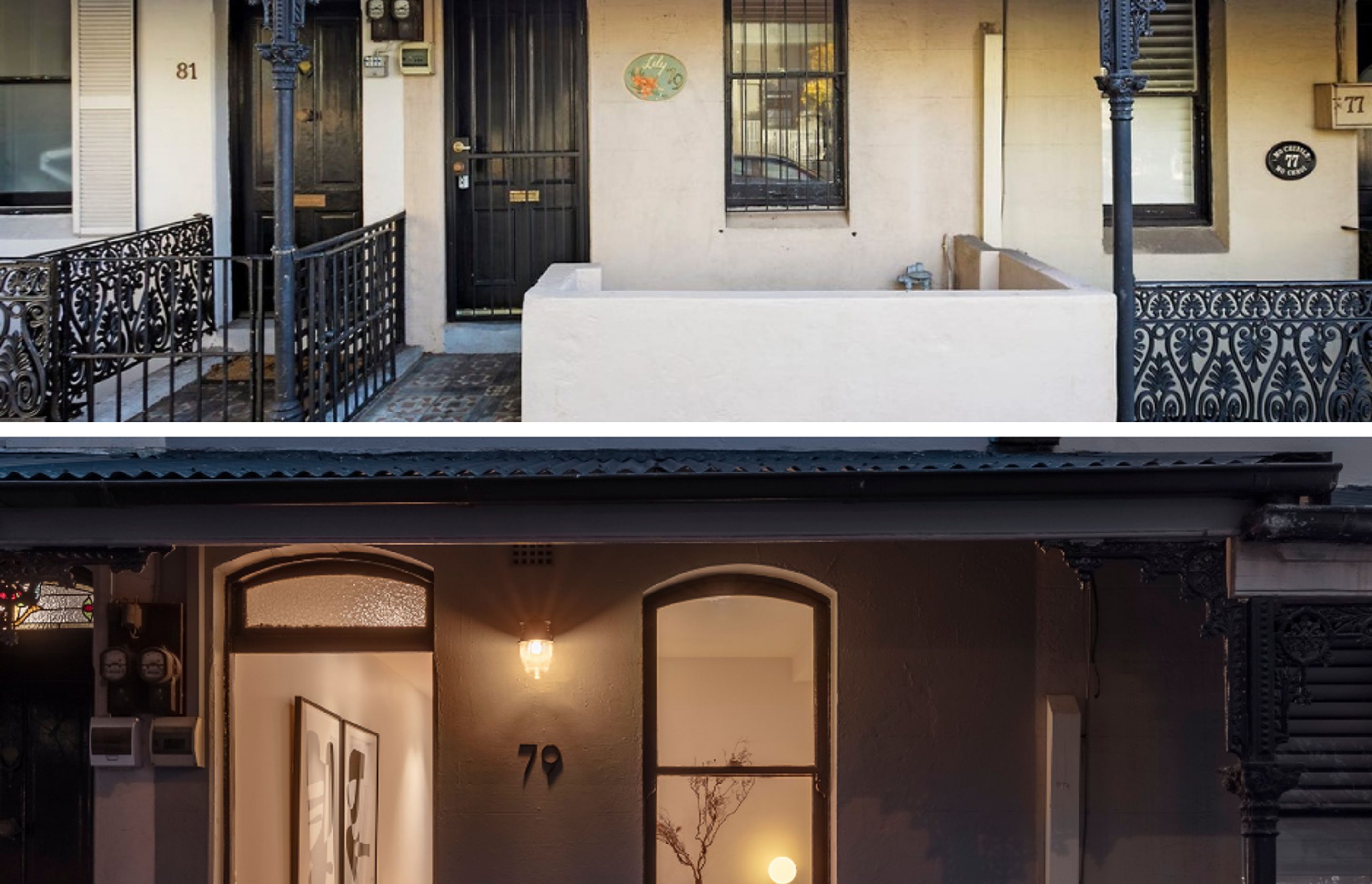 The exterior of the home before and after the renovation. After image: Murray Fredericks