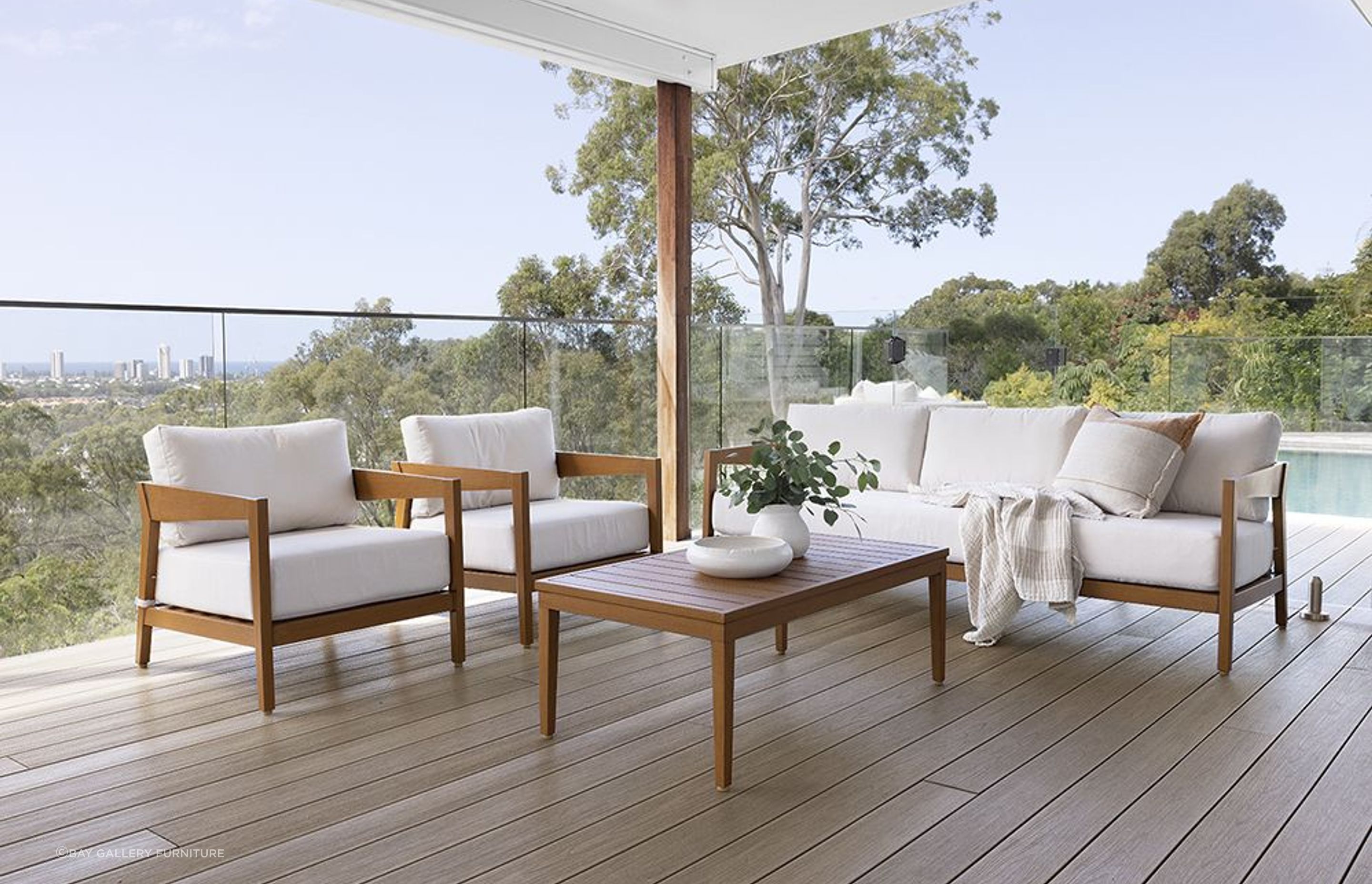 Bronte 3+2+1+1 outdoor aluminium lounge setting with coffee table by Bay Gallery