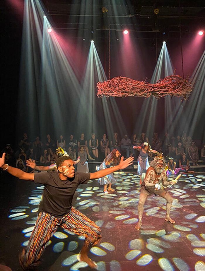 Dancers performing at the Bulmba-ja Centre of Contemporary Arts opening night.
