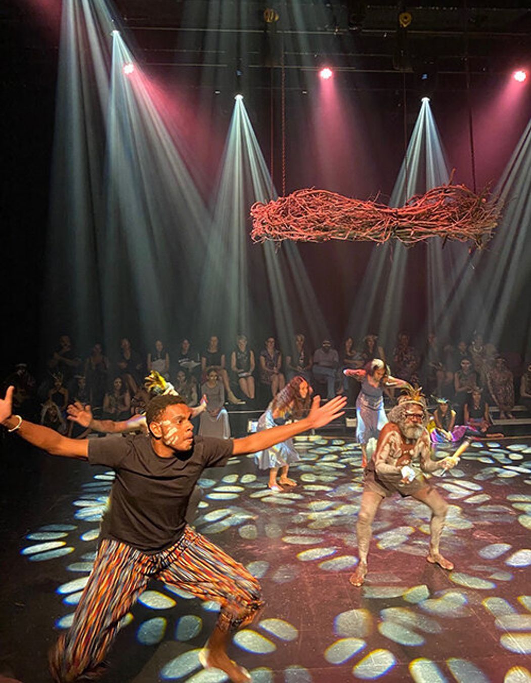 Dancers performing at the Bulmba-ja Centre of Contemporary Arts opening night.