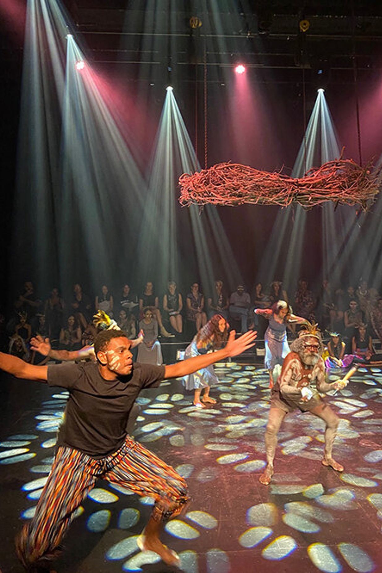 Dancers performing at the Bulmba-ja Centre of Contemporary Arts opening night.