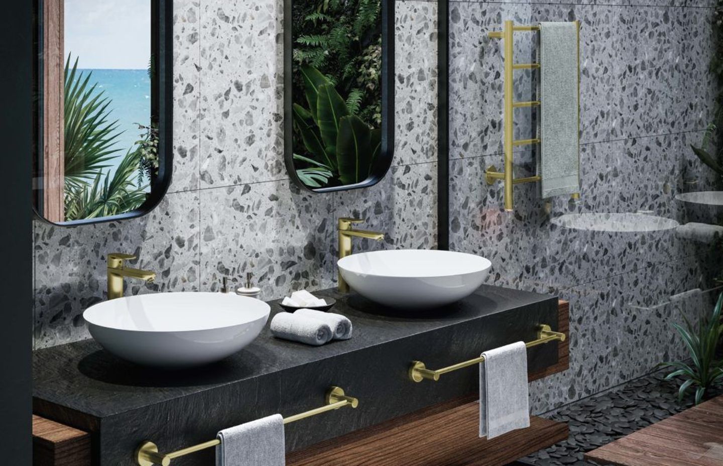 NATURAL 5 Bar 500mm heated towel rail with PTSelect Switch in Champagne Gold