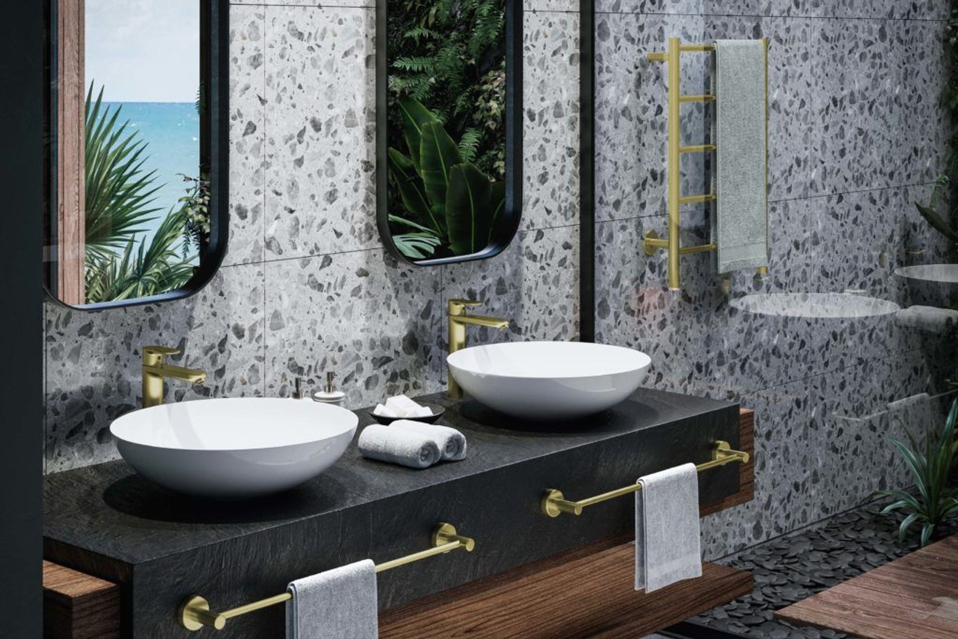 NATURAL 5 Bar 500mm heated towel rail with PTSelect Switch in Champagne Gold