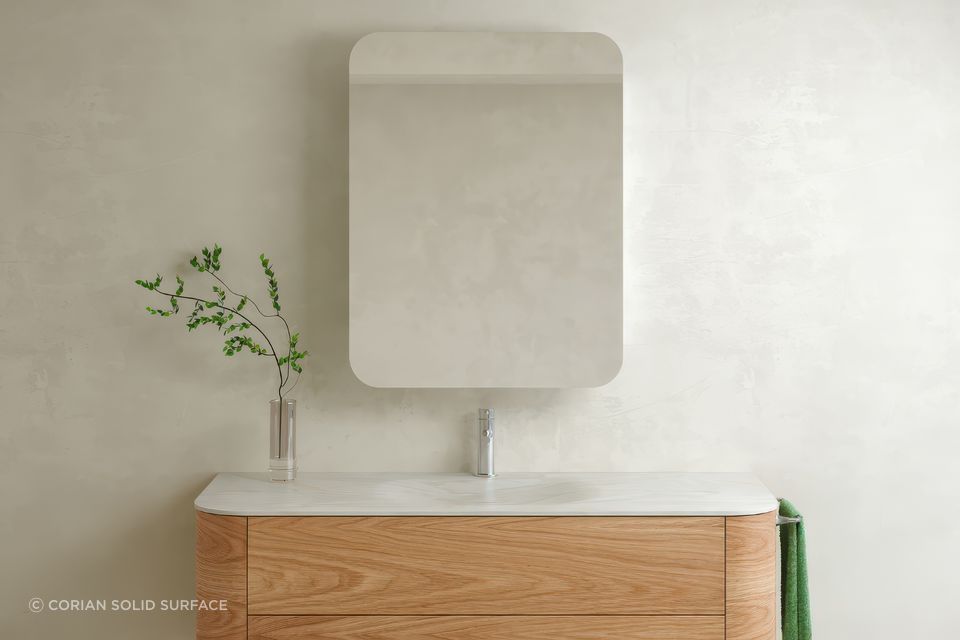 Vanity shown features Corian® Artista Canvas