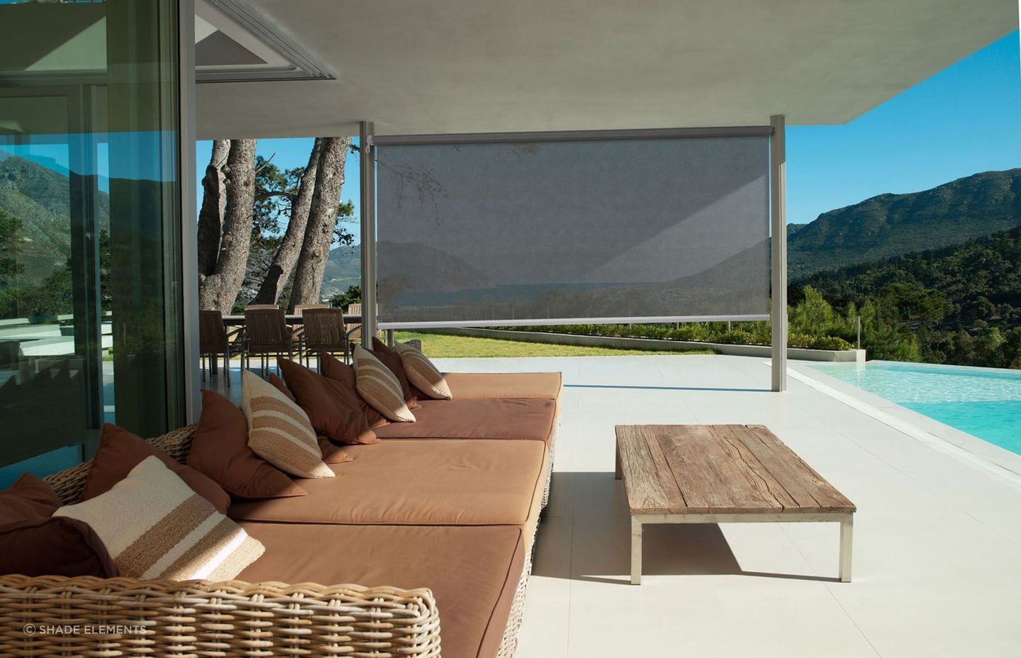 Outdoor blinds like the sleek Omni Screen provide privacy and protection where you need it most.