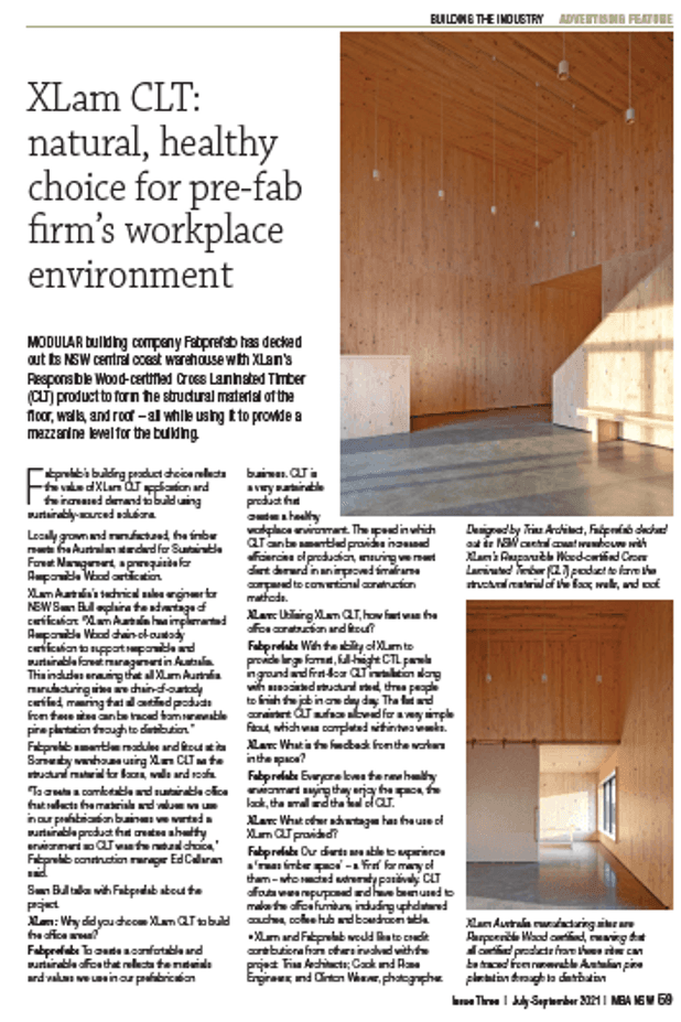 XLam CLT natural, healthy choice for pre-fab firm’s workplace environment