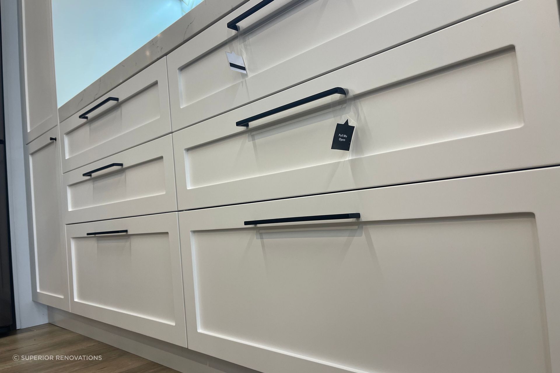 Handmade cabinet fronts in our classic kitchen display in our kitchen showroom in Auckland