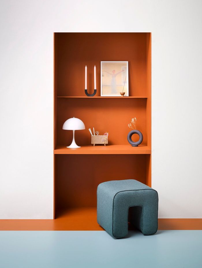 Bold, earthy oranges are ideal for a single feature space, and sit well against blues, greys and white.