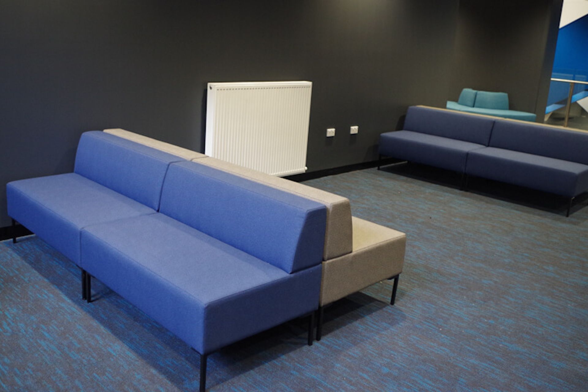 Modular breakout lounges upholstered in InStyle’s Crypton Sonic Wave and Audio