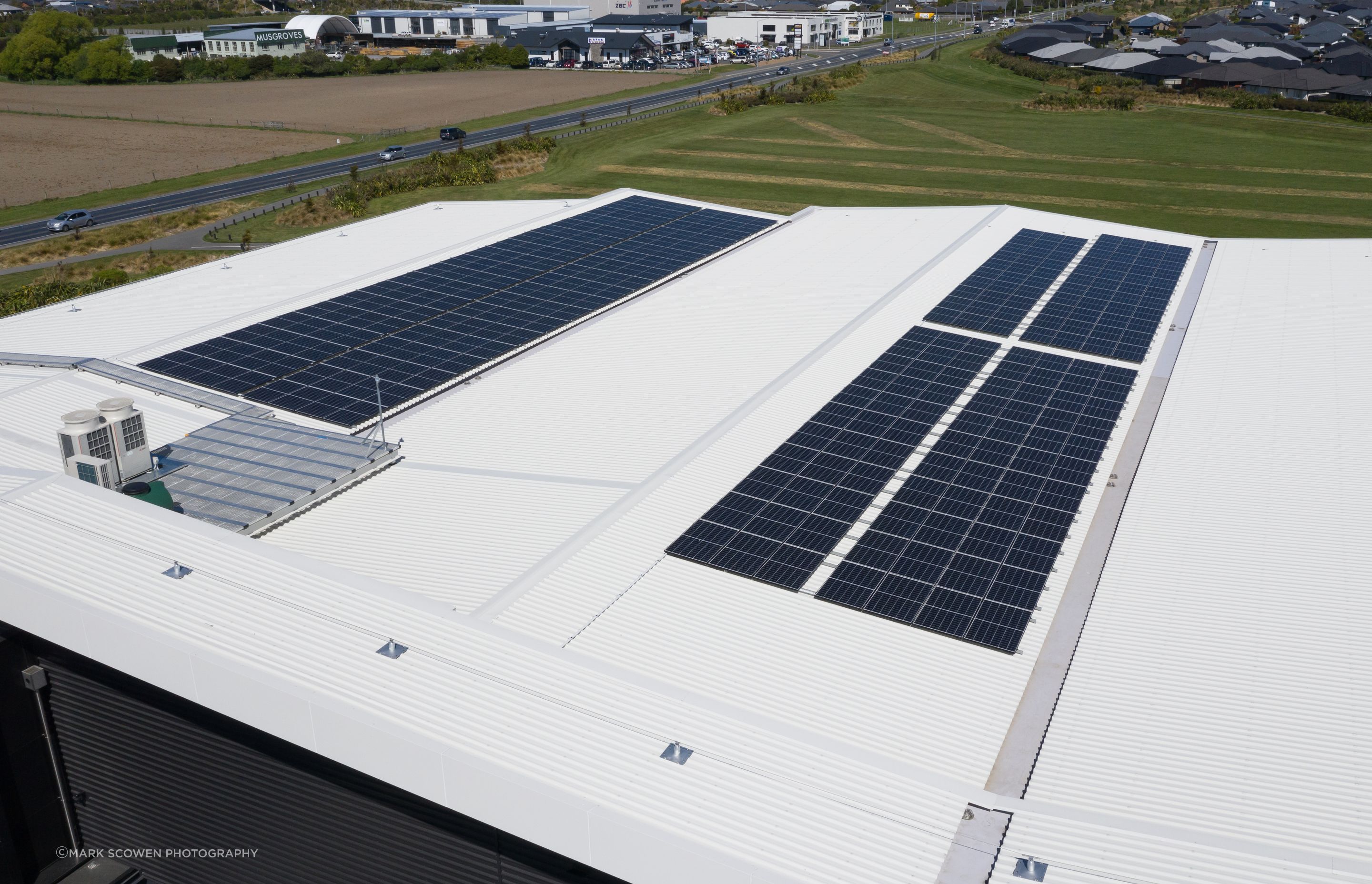 A photovoltaic array has been installed on the roof to offset the building’s energy consumption and to power the EV chargers that have been installed in the car park.