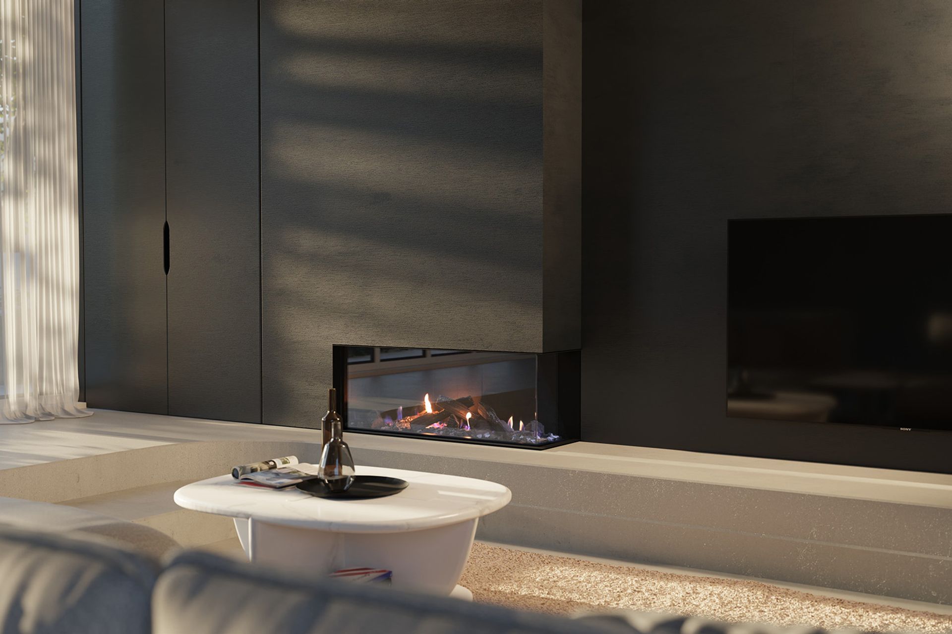 The DN1150 Corner surprises with its off-centre appeal and will give any space a contemporary design edge.  See our handy Corner Fireplace Layout Guide for more inspiration on how to include this fireplace into your home or project.