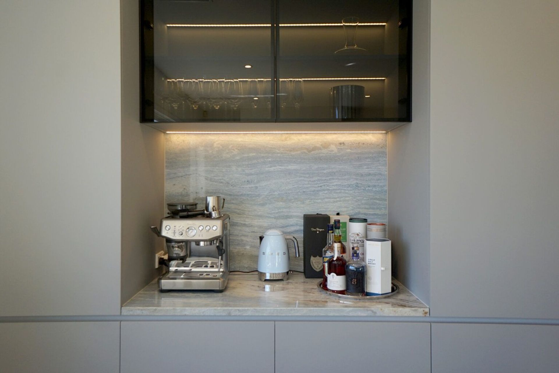 Clever use of lighting to elevate the over all design of this kitchen design